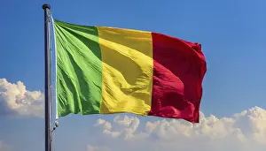 North African State Flags Prints: The flag of Mali, fluttering in the wind