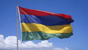 Mauritius Flag Prints: The flag of Mauritius, fluttering in the wind