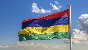 Mauritius Flag Prints: The flag of Mauritius, fluttering in the wind