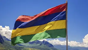 East Africa State Flags Prints: The flag of Mauritius, fluttering in the wind