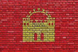 Deserted Brick Wall Image Prints: Flag of Merida painted on brick wall