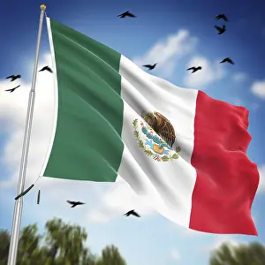 South American Flags Prints: Flag of Mexico, This is a computer generated and 3d rendered image