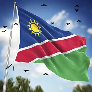 Namibia Flag Prints: Flag of Namibia, This is a computer generated and 3d rendered image