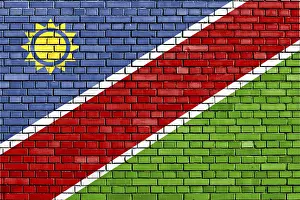 Namibia Flag Prints: Flag of Namibia painted on brick wall