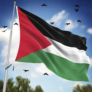 Western Asia Flags Prints: Flag of Palestine, This is a computer generated and 3d rendered image