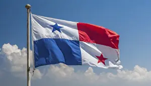 Panama Flag Prints: The flag of Panama flutters in the wind