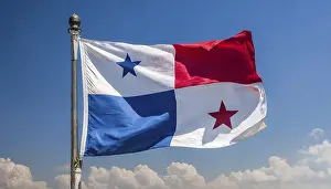 Symbolic National Emblem Prints: The flag of Panama flutters in the wind