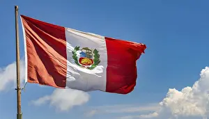Isolated National Flag Image Prints: The flag of Peru flutters in the wind