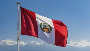 Latin America Flags Prints: The flag of Peru flutters in the wind