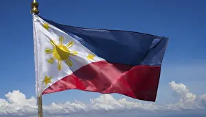 National Colors Blue White Red Prints: The flag of the Philippines, fluttering in the wind