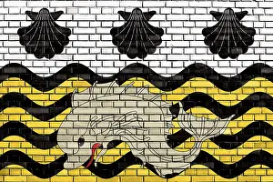 British Patriotism Prints: Flag of Poole painted on brick wall