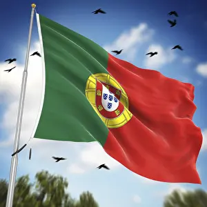 Southern European Flags Prints: Flag of Portugal, This is a computer generated and 3d rendered image