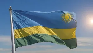 East Africa State Flags Prints: The flag of Rwanda, fluttering in the wind