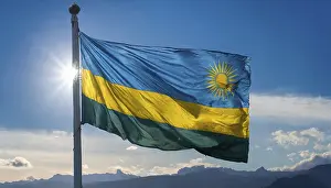 East Africa State Flag Prints: The flag of Rwanda, fluttering in the wind