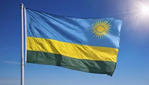 East Africa State Flags Prints: The flag of Rwanda, fluttering in the wind