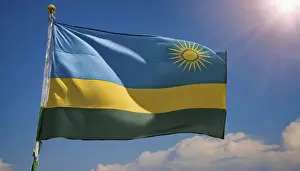 Digital Composing Techniques Prints: The flag of Rwanda, fluttering in the wind