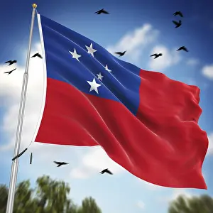Prints of Flag of Samoa, This is a computer generated and 3d rendered image Samoa Prints: Computer Generated 3D Rendered Print of the Flag of Samoa