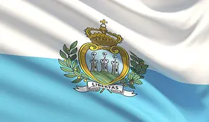 Prints of Flag of San Marino. Waved highly detailed fabric texture San Marino Prints: Flag of San Marino Print - Waved Fabric Texture