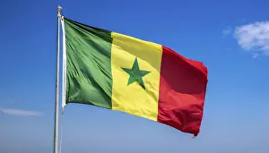 Senegal Flag Prints: The flag of Senegal, fluttering in the wind