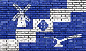 Deserted European Structure Prints: Flag of Staining painted on brick wall