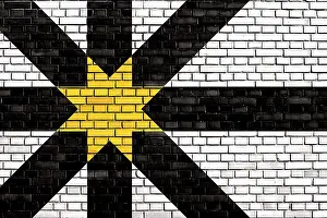 Northern Europe Flags Prints: Flag of Sutherland painted on brick wall