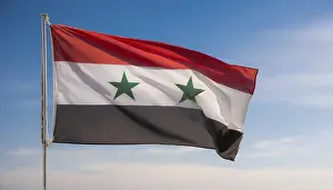 Asian National Emblem Prints: The flag of Syria flutters in the wind
