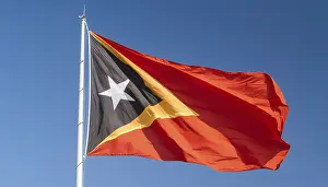 Isolated Flag Image Prints: The flag of Timor, fluttering in the wind