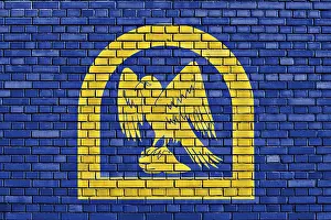 British Flag On Brick Wall Prints: Flag of Wing painted on brick wall
