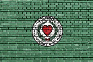 Deserted Brick Structure Prints: Flag of Worcester painted on brick wall