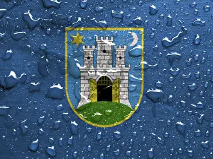 Eastern European Flags Prints: Flag of Zagreb with rain drops