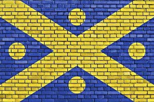 Brick Wall Painting Prints: Flag of Zingem painted on brick wall