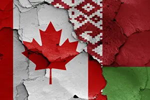Prints of Flags of Canada and Belarus painted on cracked wall Belarus Prints: Flags of Canada and Belarus Print on Cracked Wall