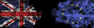 Union Jack Flag Prints: Flags of Union Jack and EU on Black background