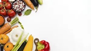 Gourmet Meal Ideas Prints: Flat lay assortment different vegetables with copy space