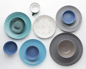 Food Still Life Composition Prints: Flat lay clean tableware