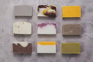 Flat Lay Composition Prints: Flat lay composition with handmade soap bars