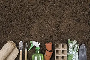 Gardening Concept Image Prints: flat lay gardening composition with copyspace