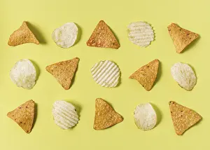 High Quality Food Photography Prints: Flat lay nacho chips with potato chips