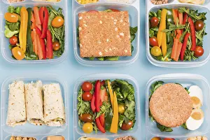 Avocado And Greens Salad Prints: Flat lay variety lunchboxes