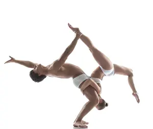 Circus Artist Performance Prints: Two flexible acrobats posing in studio