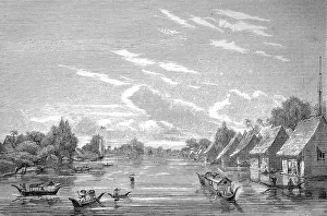 Southeast Asian Urban Environment Prints: The floating town of Banjer-Masing
