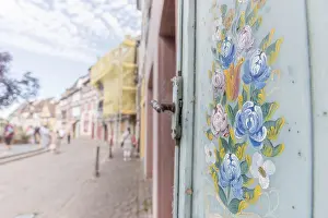 Deserted French Village Prints: Flower pattern painted on a window pane