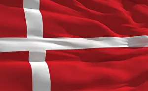 Windy Flag Waving Prints: Fluttering flag of denmark on the wind