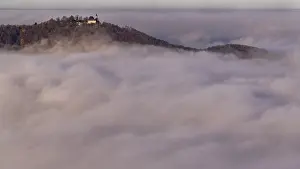 Hilly Landscape Germany Prints: Fog, Teck Castle above the clouds