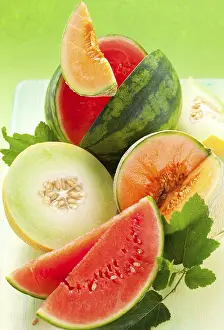 Grocery Store Produce Display Prints: Food, Assorted melons and watermelon on the table