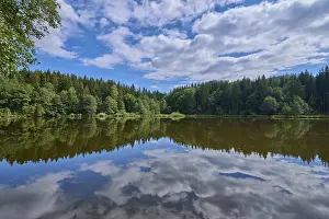 Cloudy Sky Over Lake Prints: Forest lake, reflection, sky, clouds
