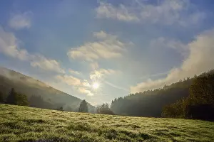 Empty Valley Landscape Photo Prints: Forest, valley, meadow, clouds