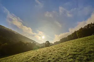 Cloudy Mountain Range Prints: Forest, valley, meadow, clouds