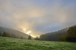 Cloudy Morning Sky Prints: Forest, valley, meadow, clouds