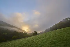 German Countryside Landscape Shot Prints: Forest, valley, meadow, clouds